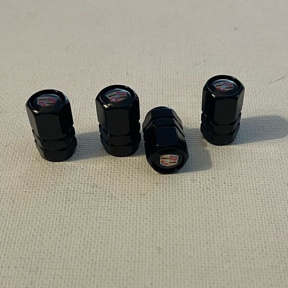 Cadillac Logo Valve Stem Caps in Black set of 4 NWT - Picture 2 of 4